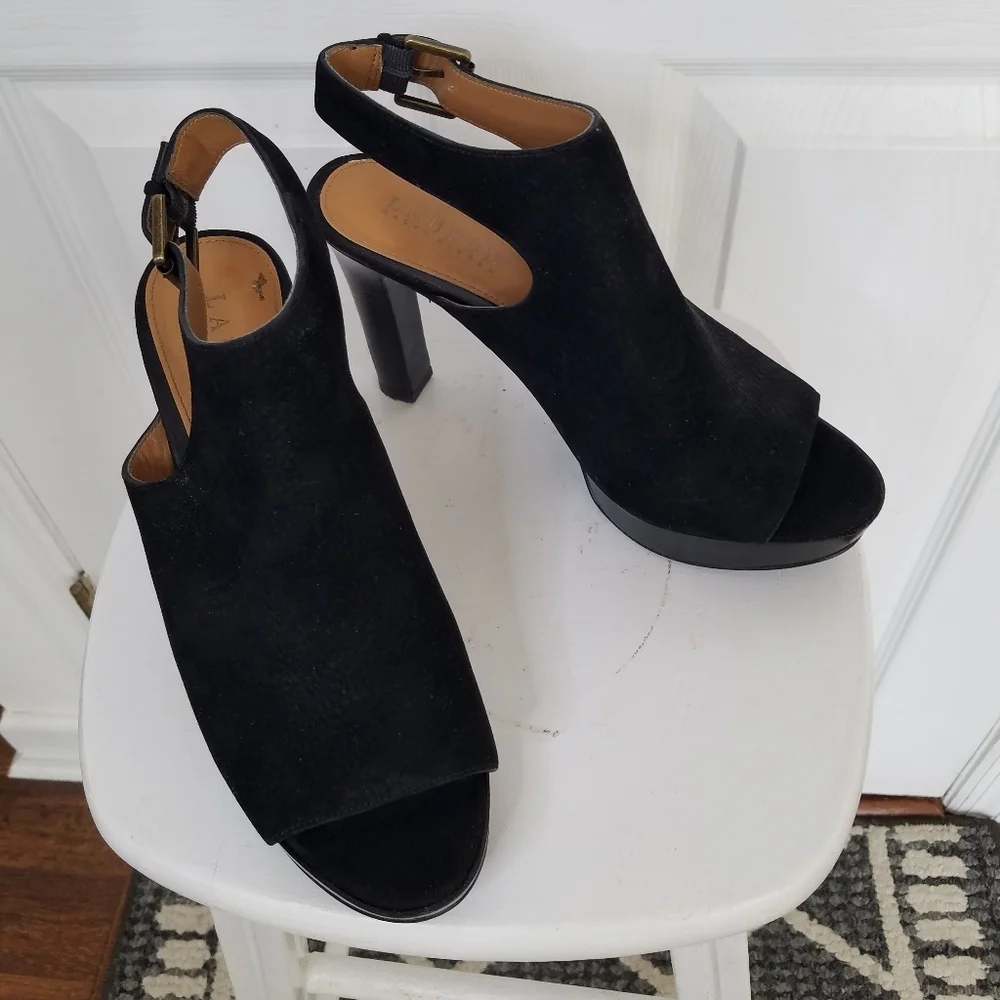 Lauren Ralph Lauren Platform Sandals Black Peep Toe Sling Back Seleste Size 8